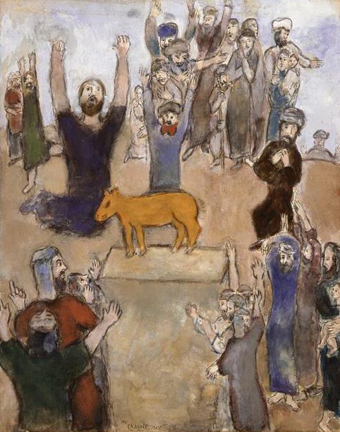 Die Hebräer verehren den goldenen Kalb Zeitgenossen Marc Chagall Ölgemälde